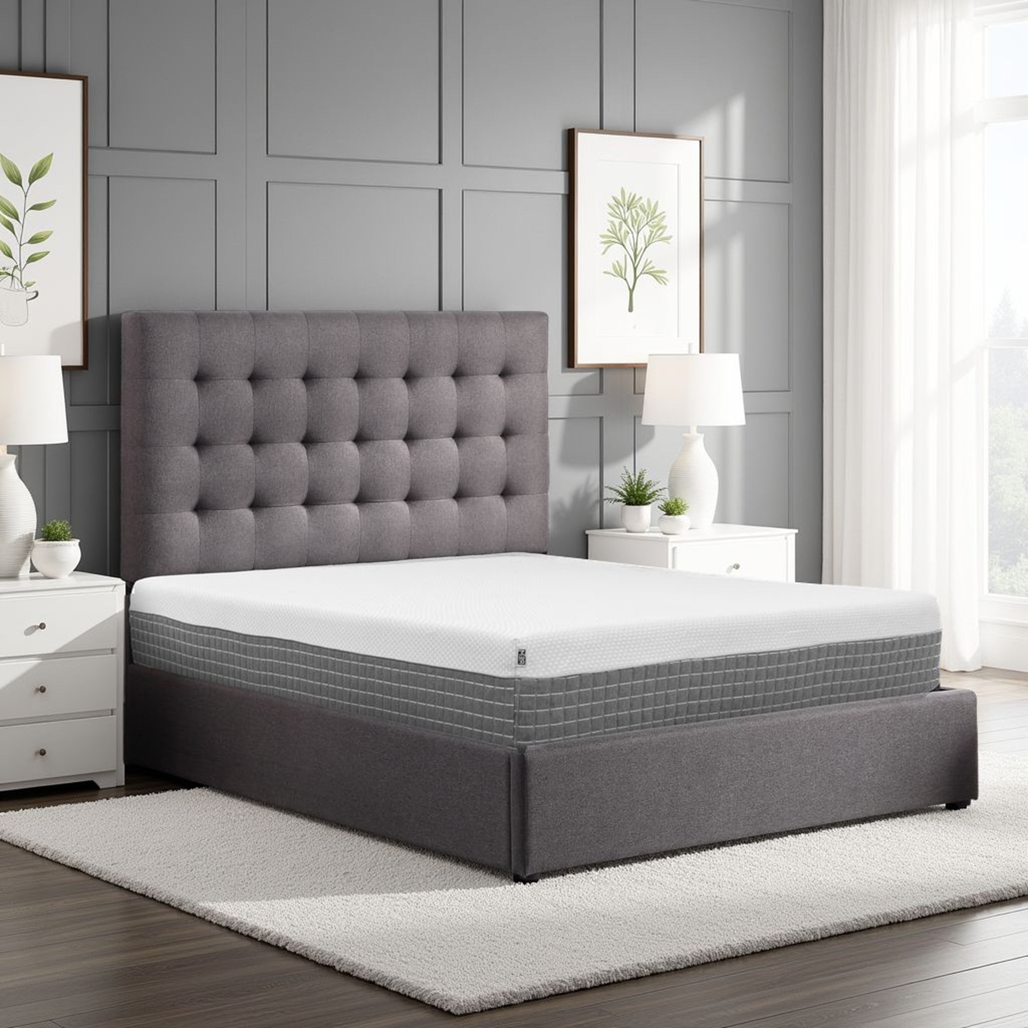 ReCharge 5-Layer, 12 inches Hybrid Memory Foam and Coil Mattress, King Size, White and Grey Knit Cover