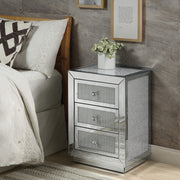 Glam Style Nightstand with Three Drawers Mirrored Finish Modern Home Furniture Accent Table