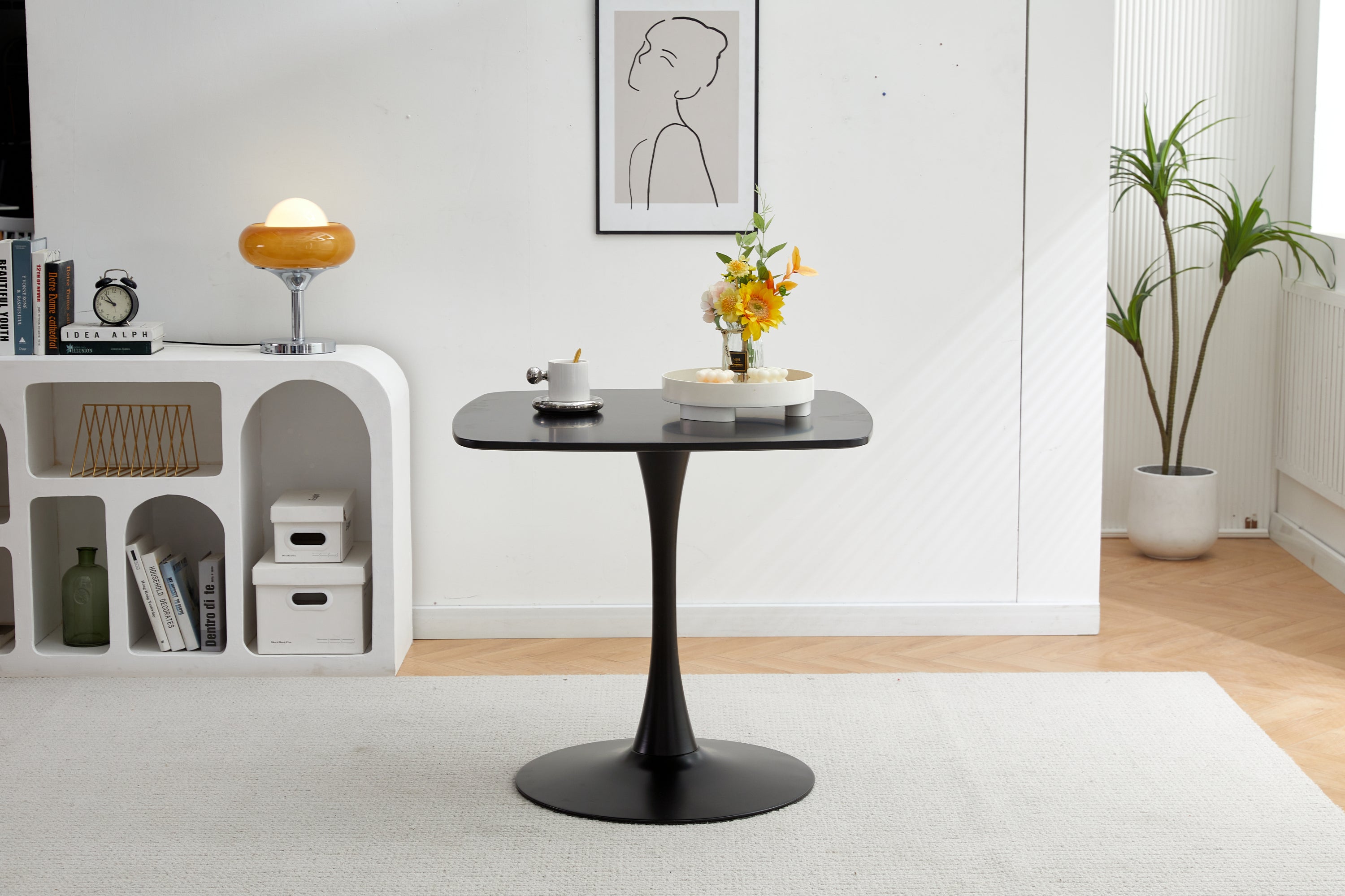 24 Inch Black Square Tulip Table for 2-4 Person, Modern Mid-Century Small Dining Table with Sturdy Metal Pedestal Base, for Kitchen, Small Space, Apartment, Bistro, Cafe, Office, Living Room