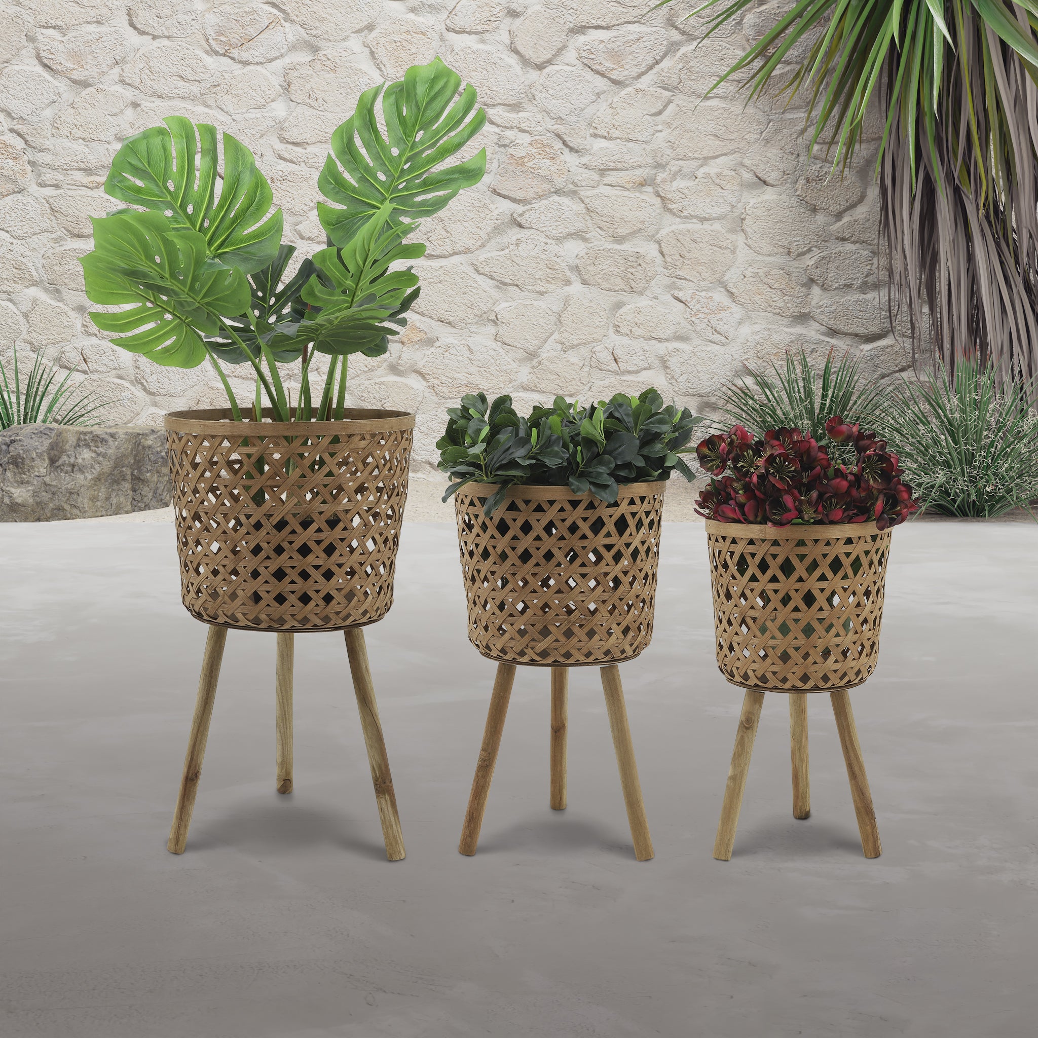 S/3 BAMBOO PLANTERS 11/13/15' NATURAL