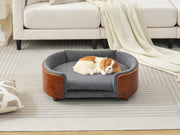Scandinavian style Elevated Dog Bed Pet Sofa With Solid Wood legs and Walnut Bent Wood Back, Dark Grey Velvet,Mid Size