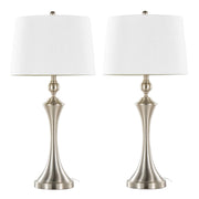 Flint 30' Contemporary Metal Table Lamp in Brushed Nickel with White Textured Slub Linen Shade and Built-In USB Port from Grandview Gallery by LumiSource - Set of 2