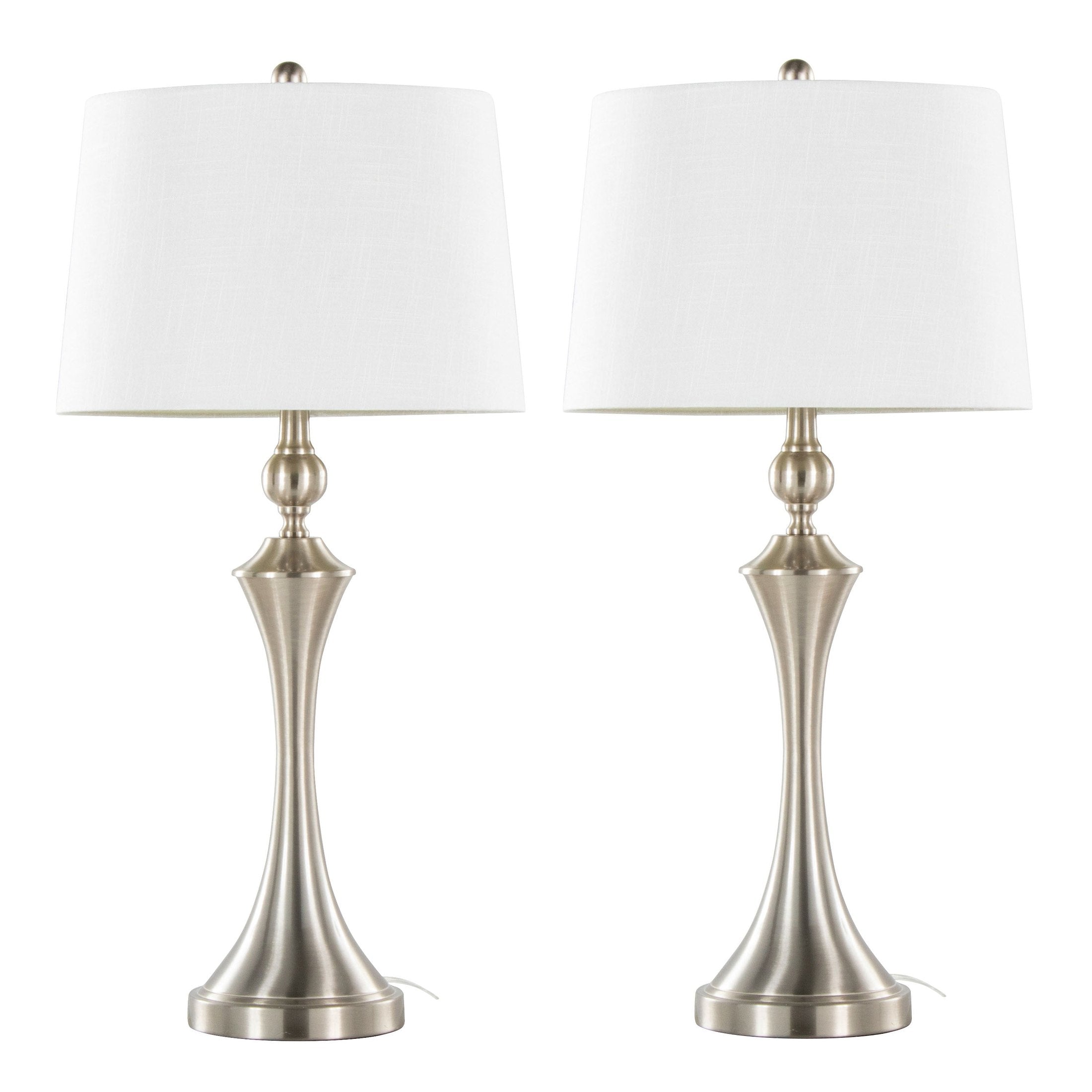 Flint 30' Contemporary Metal Table Lamp in Brushed Nickel with White Textured Slub Linen Shade and Built-In USB Port from Grandview Gallery by LumiSource - Set of 2