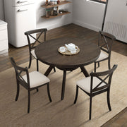 Wooden Dining Table Set, Mid Century Modern Round Rubber Wood Kitchen Table and Cross Back Upholstered Dining Chairs for Dining Room, Kitchen, Saving Space (1 Table with 4 Chairs), BROWN