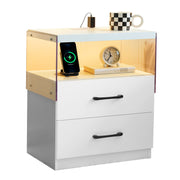 Nightstand with LED Lights, Adjustable Light Colors, Bedside Table, Side Table with 2 Drawers,White