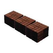 Acacia Wood Interlocking Deck Tiles Checker Pattern for Outdoor Flooring, Brown, 12' x 12'