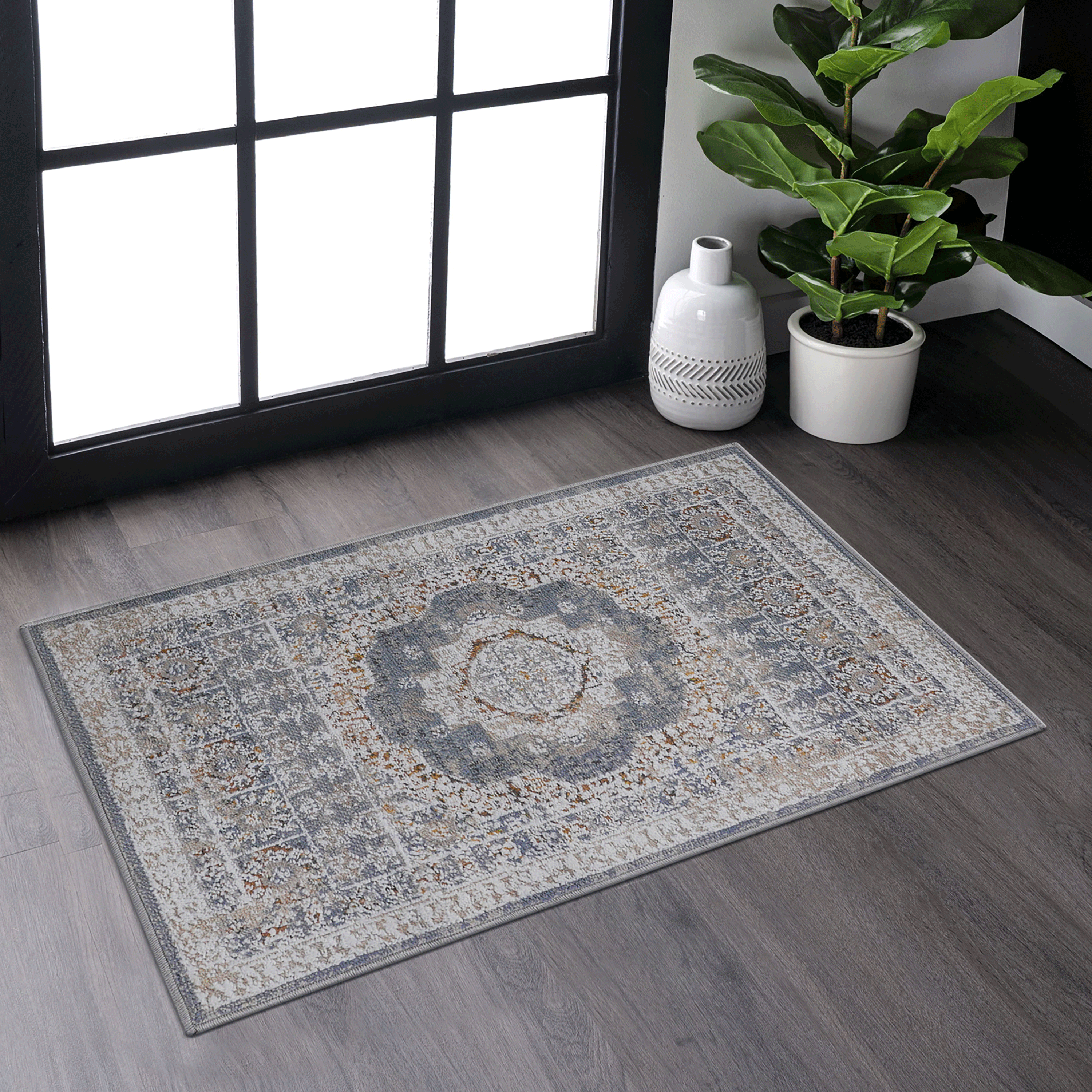 LOOM & LUXE Collection 2X3 Blue/Ivory /Medallion Non-Shedding Living Room Bedroom Dining Home Office Stylish and Stain Resistant Area Rug