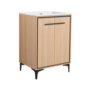 Modern Oak 24 Inch Bathroom Vanity Base with Basin and Storage Cabinet, Plywood