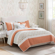 6 Piece Cotton Percale Quilt Set with Throw Pillows Coral Full/Queen