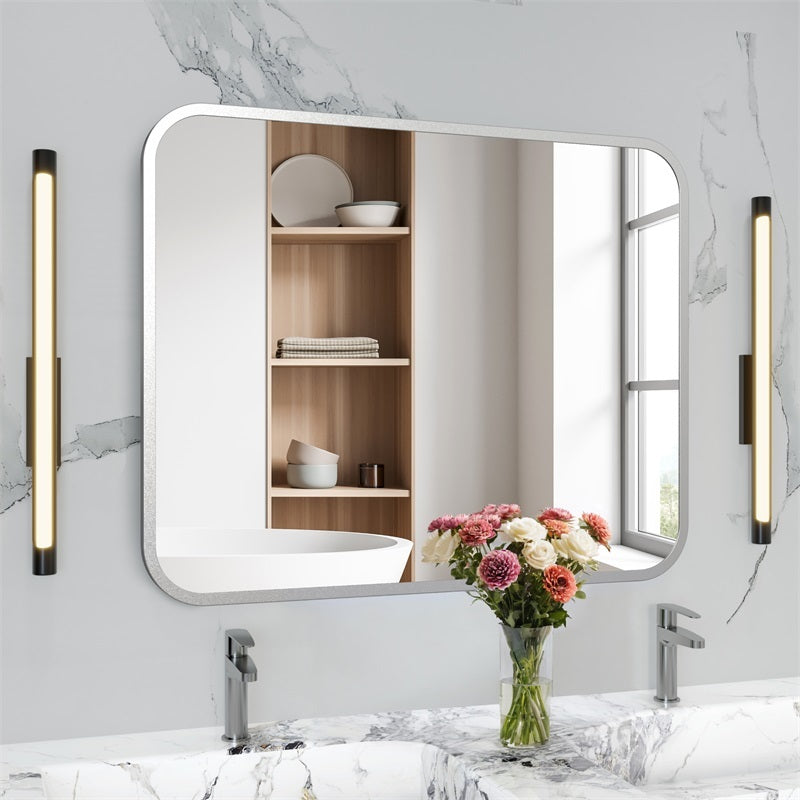 Bathroom Vanity Mirror for Over Sink 40' × 32' Rectangle Silver Mirror with Round Corner for Bedroom Seamless Anti-Rust Polymer Coated Shatterproof Glass (Horizontally/Vertically)
