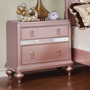 Elegant Contemporary Rose Gold 1pc Nightstand Nickel Hanging Knob 2-Drawers Bedside Table Mirror Accent Panels