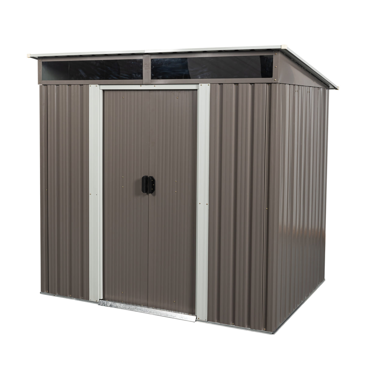 Outdoor 6ft x 5ft Metal Storage Shed with Transparent Endurance Plate and Sliding Doors in Grey