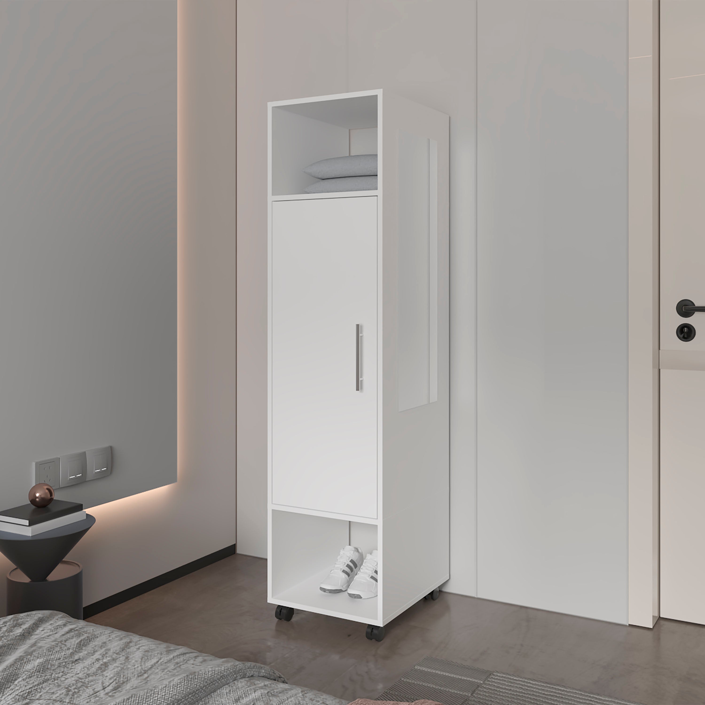 Summit Wardrobe in melamine with mirror,door and open storage
