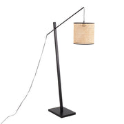 Arturo Contemporary Floor Lamp in Black Wood and Black Steel with Rattan Shade by LumiSource