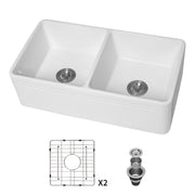 White Farmhouse Sink 33 Inch Double Bowl Apron Front Ceramic Kitchen Sink 50/50 White Color