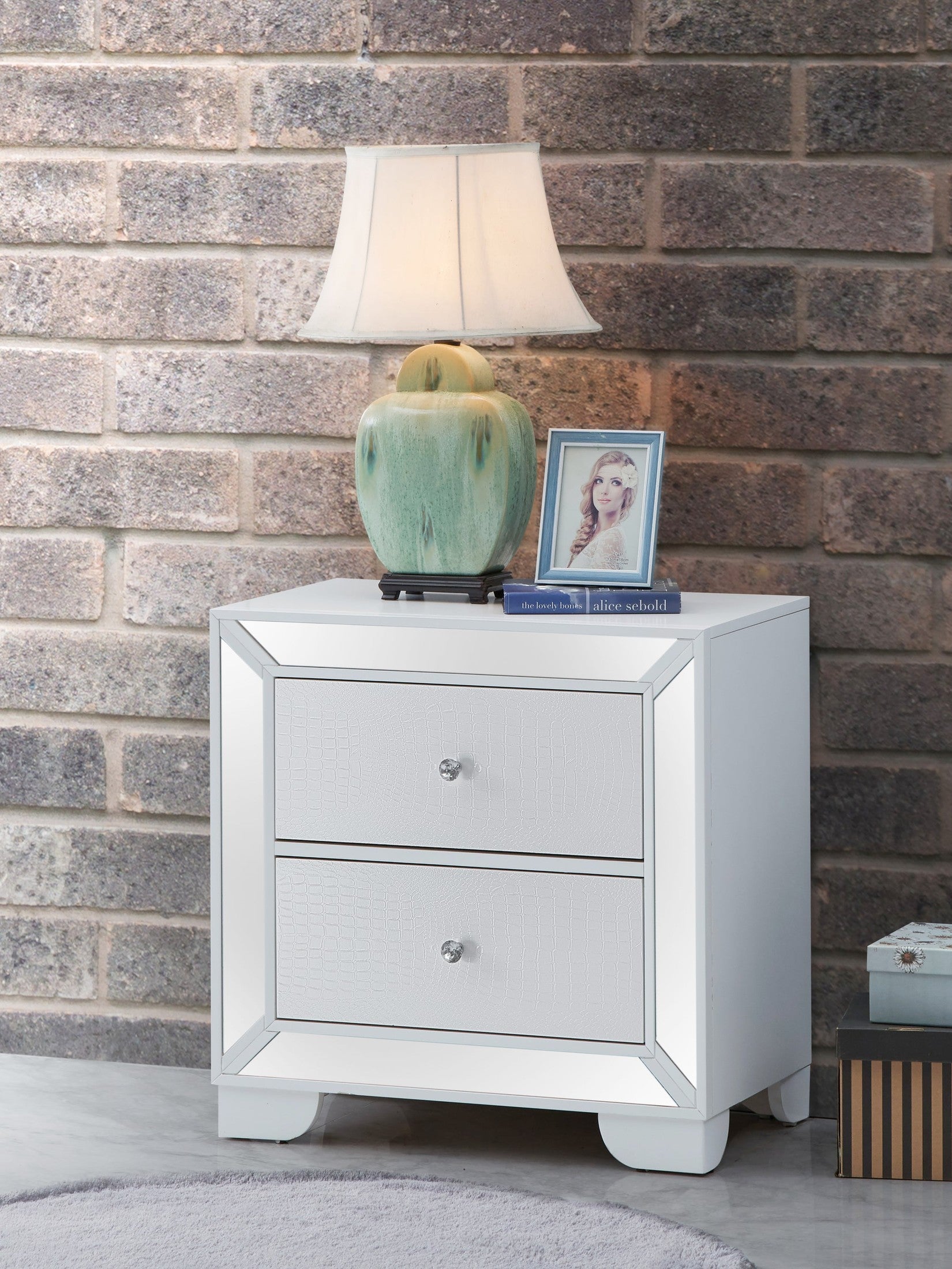 Contemporary Silver Champagne Nightstand