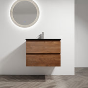 30' Wall-Mounted Bathroom Vanity With Black Ceramic Sink, 2-Soft Close Drawers, KD-Package