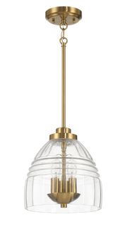 Ember Three Candle Lights Chain Pendant With Clear Glass - Satin Brass