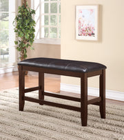 Farmhouse Style 1pc Brown Espresso Counter Height Bench Footrest Faux Leather Upholstered Seat Wooden Furniture