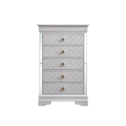 Verona G6735-CH Chest in Pearl White with Gold Handles and Faux Crystal, Real Wood Veneer Finish, 31 x 16 x 48 inches