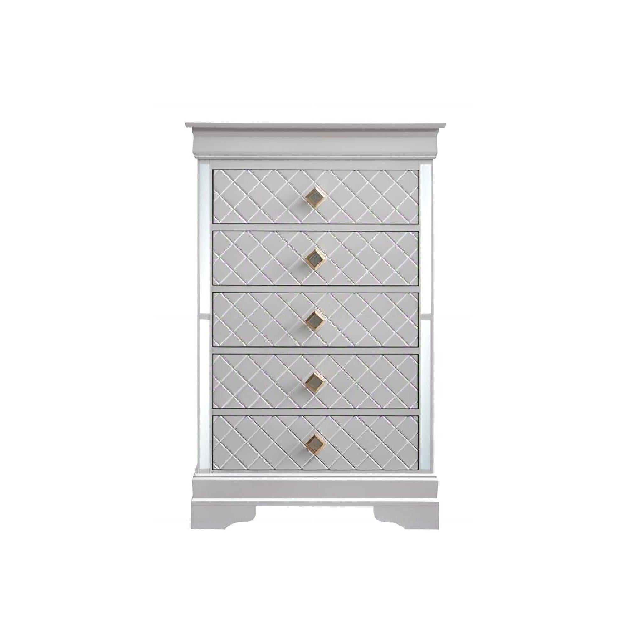 Verona G6735-CH Chest in Pearl White with Gold Handles and Faux Crystal, Real Wood Veneer Finish, 31 x 16 x 48 inches