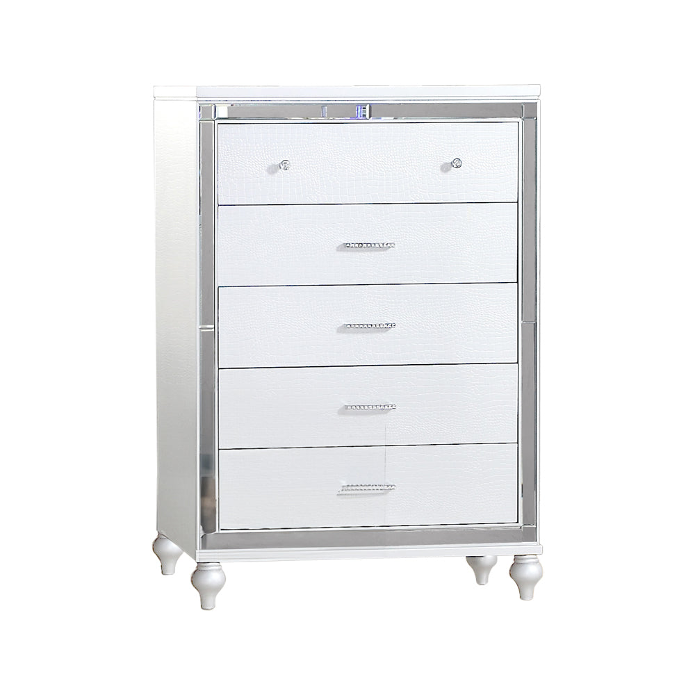 Sterling Mirror Framed 5-Drawer Chest Made With Wood in WHITE Color same as 808857981936 ( CA inventory)