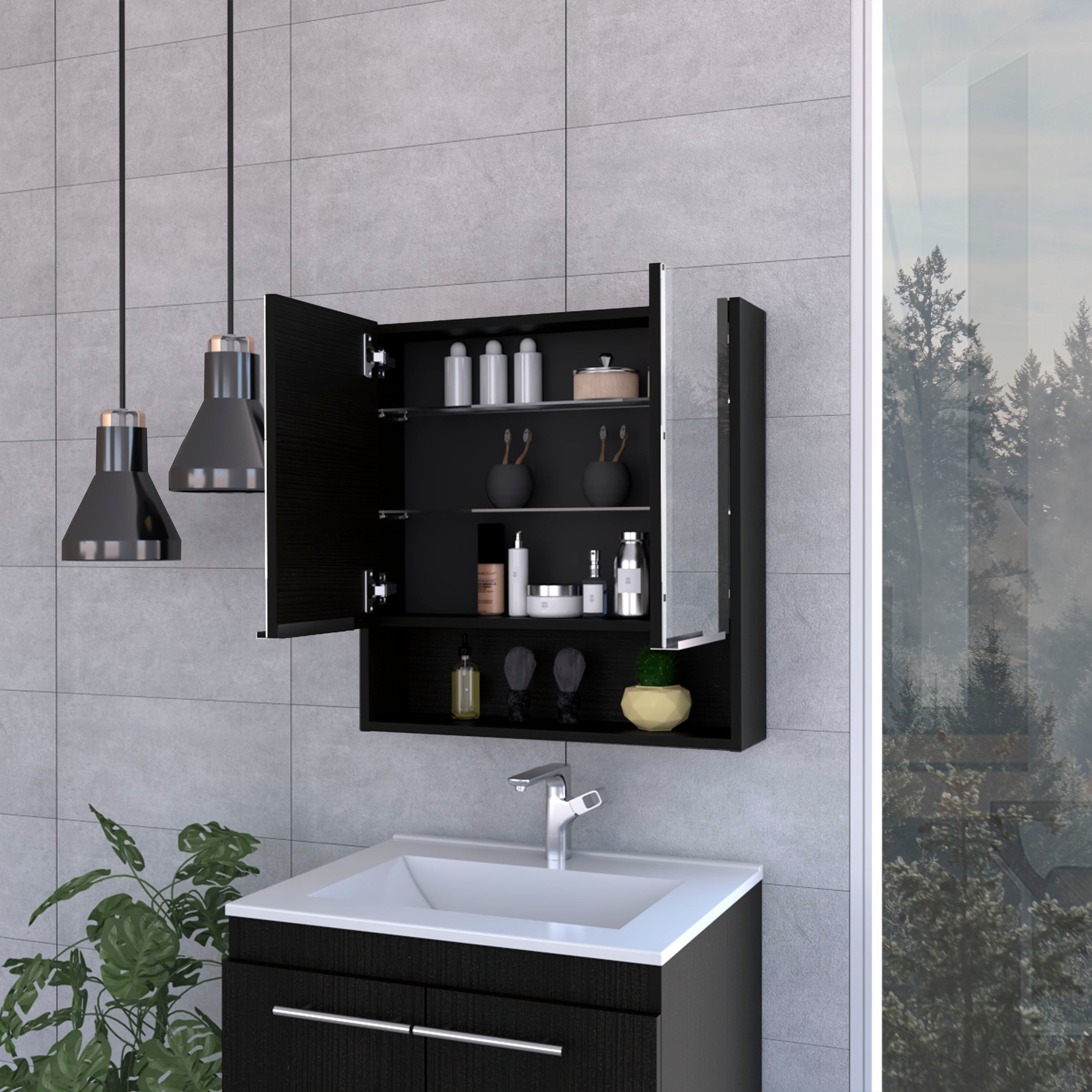 Medicine Cabinet with Mirror  Lexington,Three Internal Shelves, Black Wengue Finish