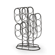 Modern Industrial Tabletop Wine Rack with Cactus Design in Black Metal for 13 Bottles