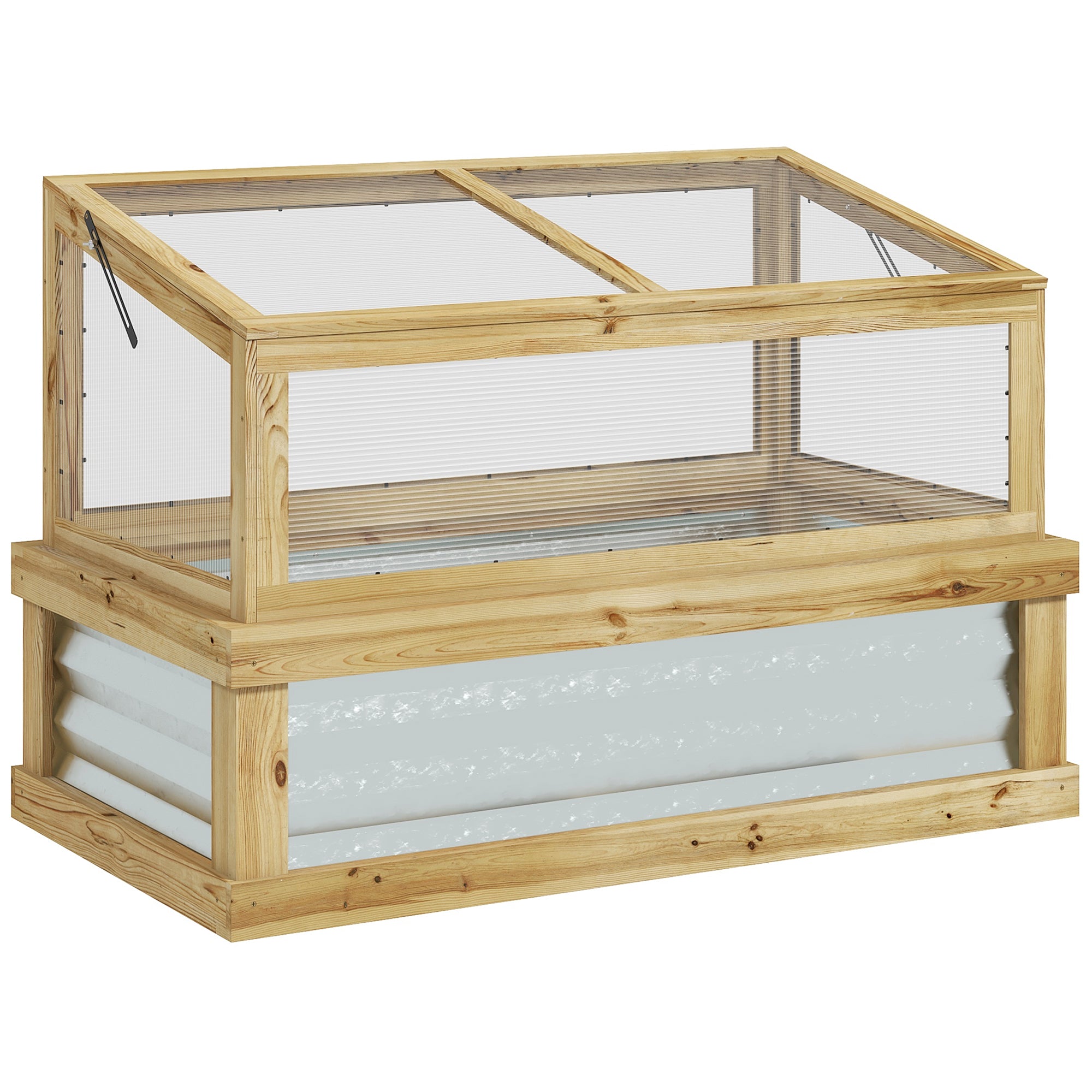 Outsunny Raised Garden Bed with Polycarbonate Greenhouse, Lean-to Garden Wooden Cold Frame Greenhouse Flower Planter Protection, Lean to Roof, 41' x 22.5' x 28.25', Natural