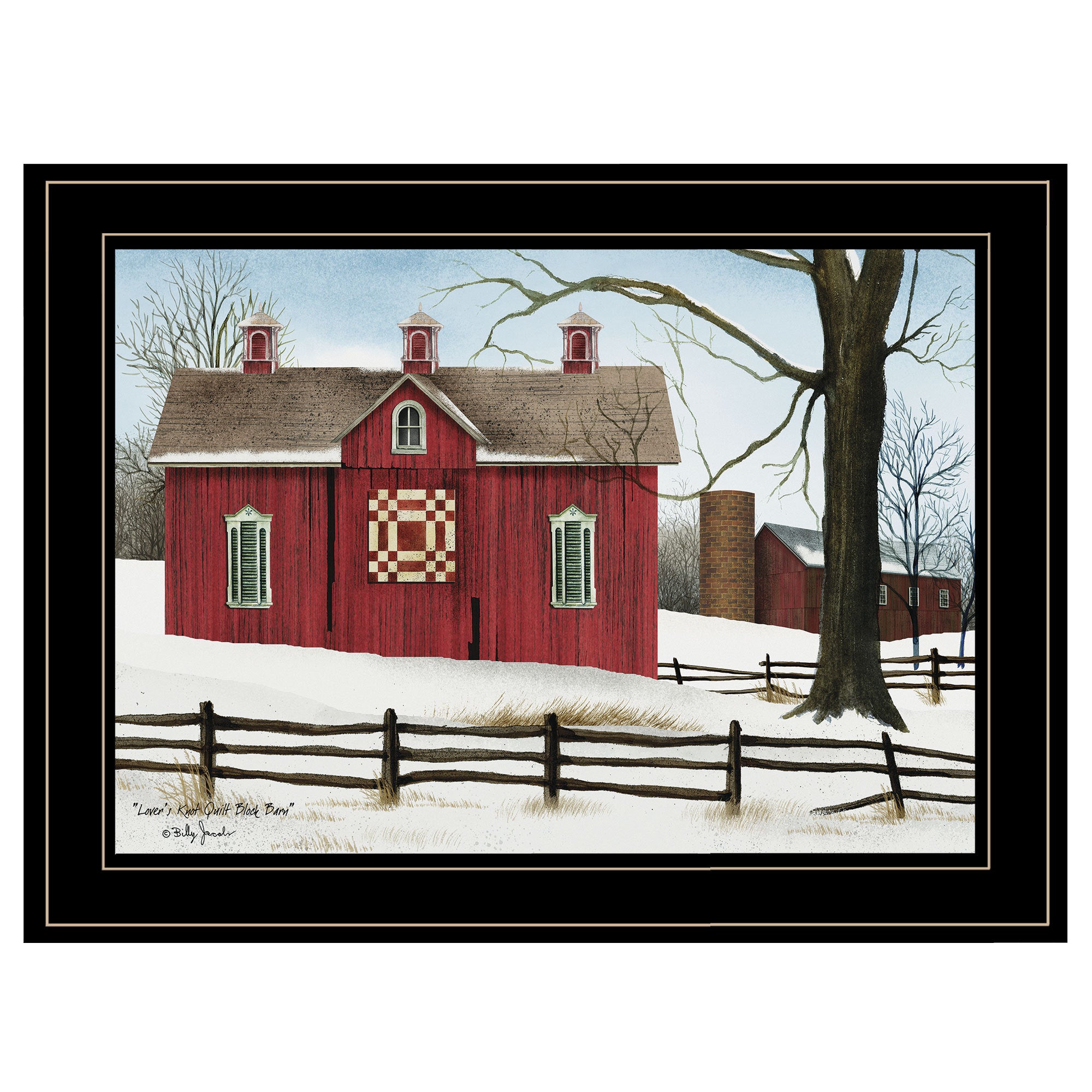 'Lover's Knot Quilt Block Barn' by Billy Jacobs, Ready to Hang Framed Print, Black Frame