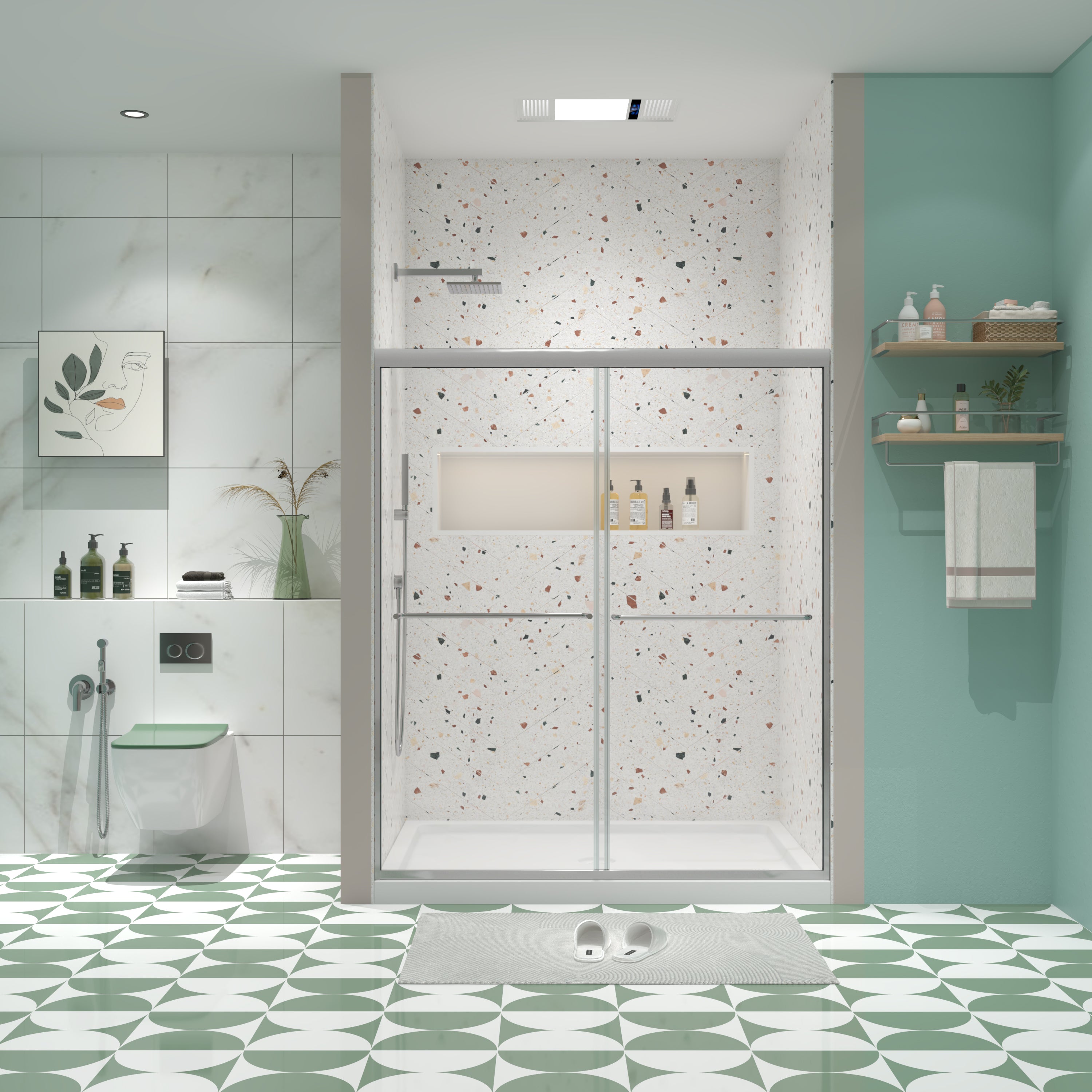 Bypass shower door, sliding door, with 1/4' tempered glass and Chromed finish 44-48'x70'