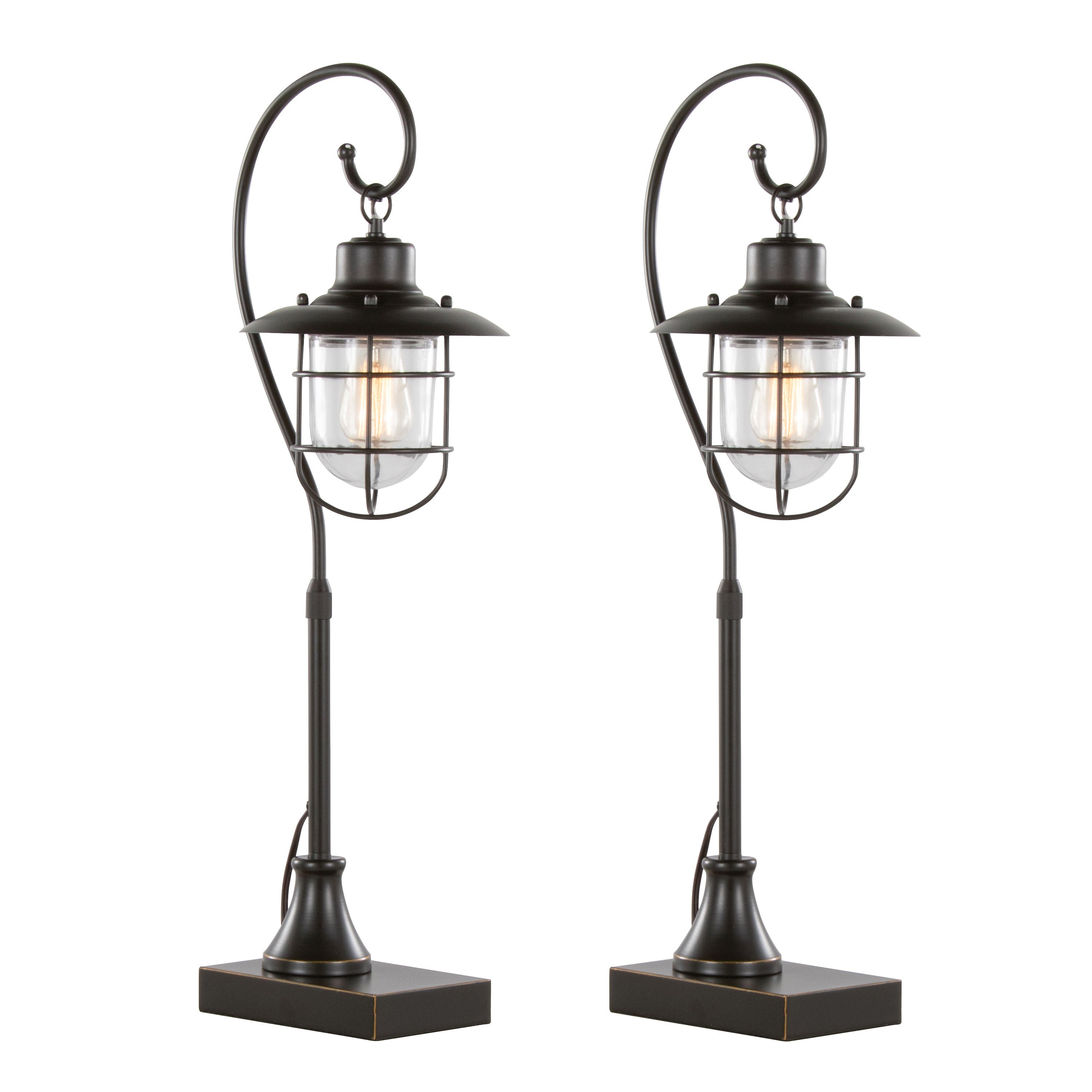 Landen 33' Contemporary Metal Task Lamp in Oil Rubbed Bronze with Clear Glass Shade from Grandview Gallery by LumiSource - Set of 2