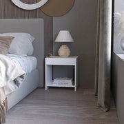 White Nightstand with Open Storage