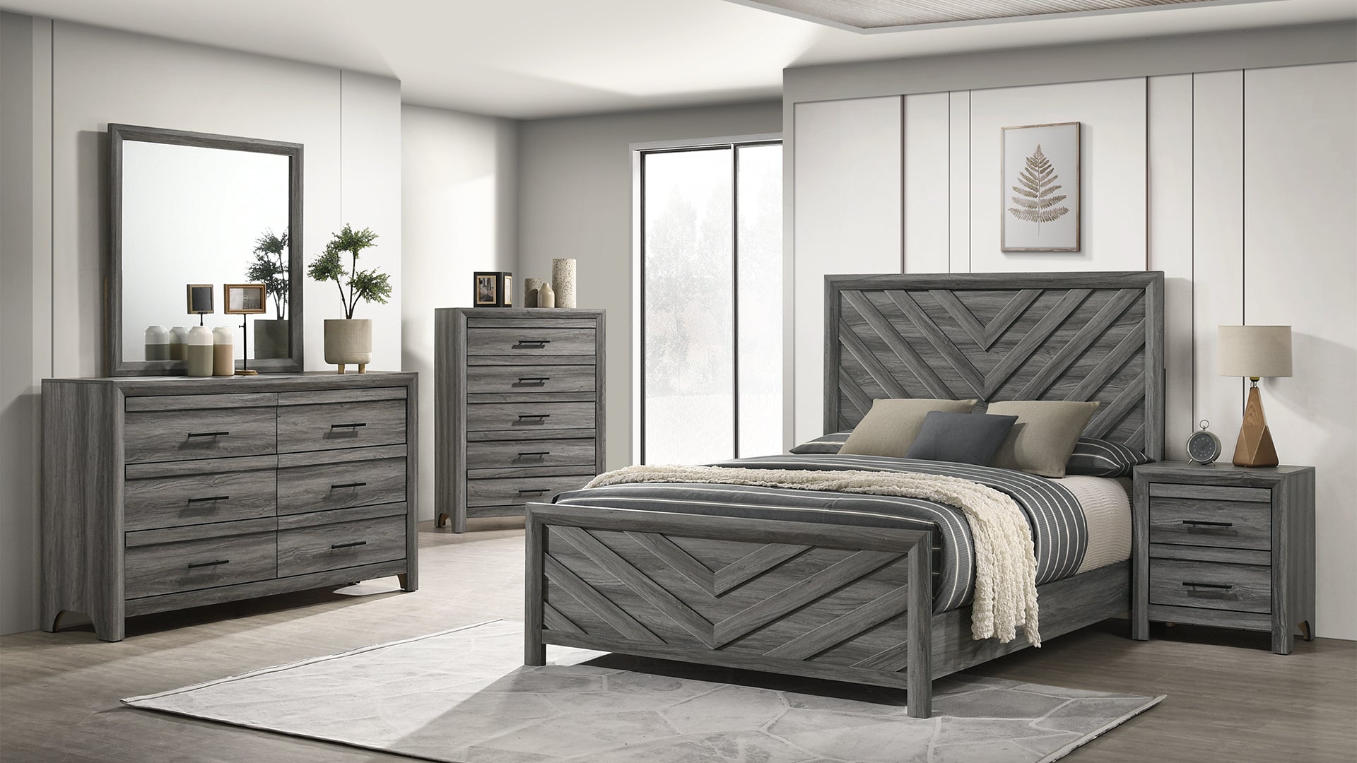 Denver Modern Style 5 Pc Queen Bedroom Set Made with Wood in Gray (NJ INVENTORY)