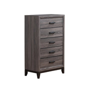Contemporary Mirage Grey Chest with 5 Drawers and Black Hardware in Rubber Wood