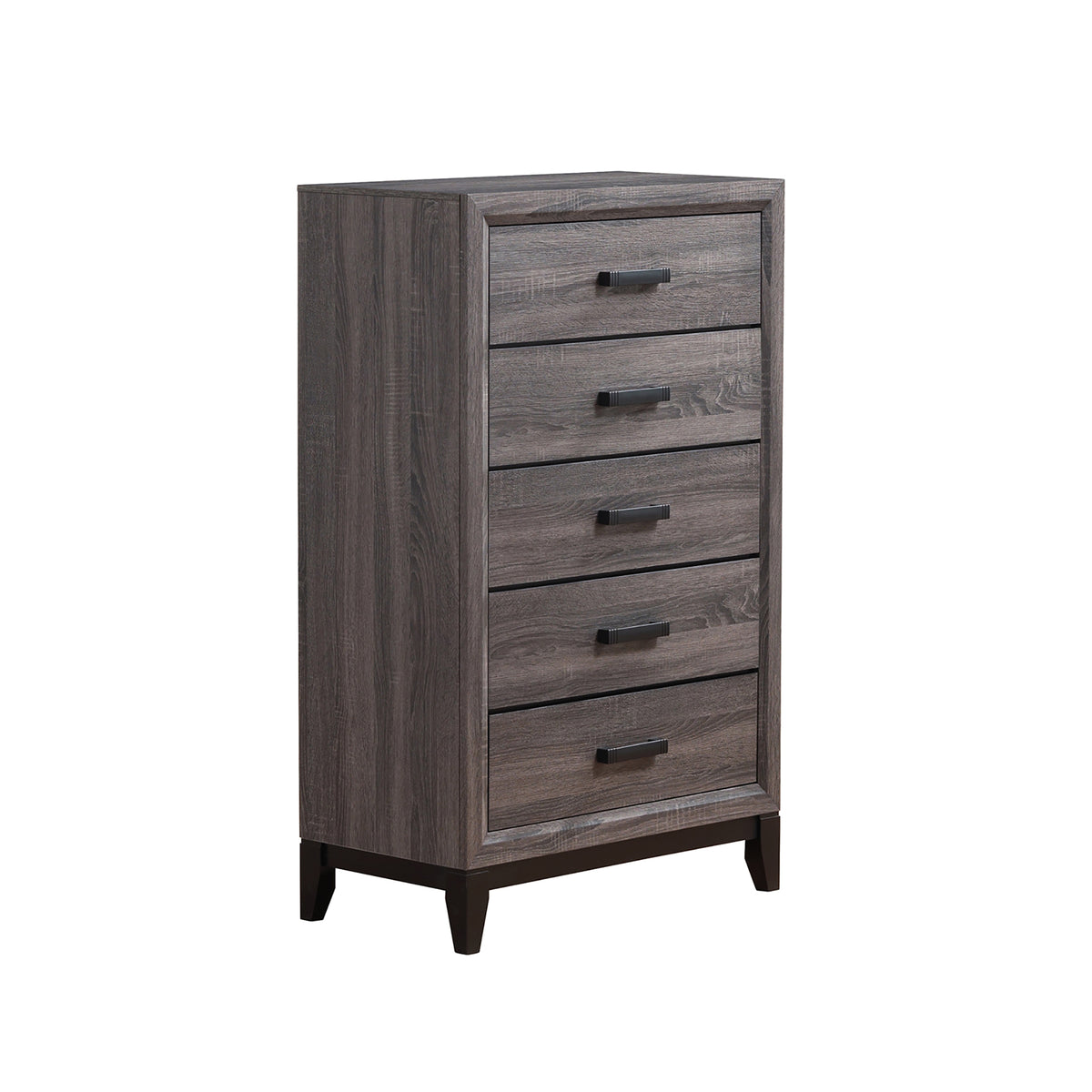 Contemporary Mirage Grey Chest with 5 Drawers and Black Hardware in Rubber Wood