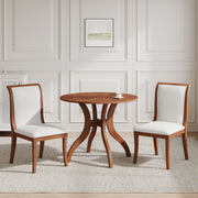 Walnut Dining Table Set:39.4' Round Table + 2 Chairs - Traditional Solid Wood Kitchen Set with Inlaid Tabletop, Elegant Curved Legs for Dining Room