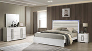 Olivia Contemporary Style 4 Pc King Bedroom Set with LED Headboard Made with Wood in White (CA Inventory)