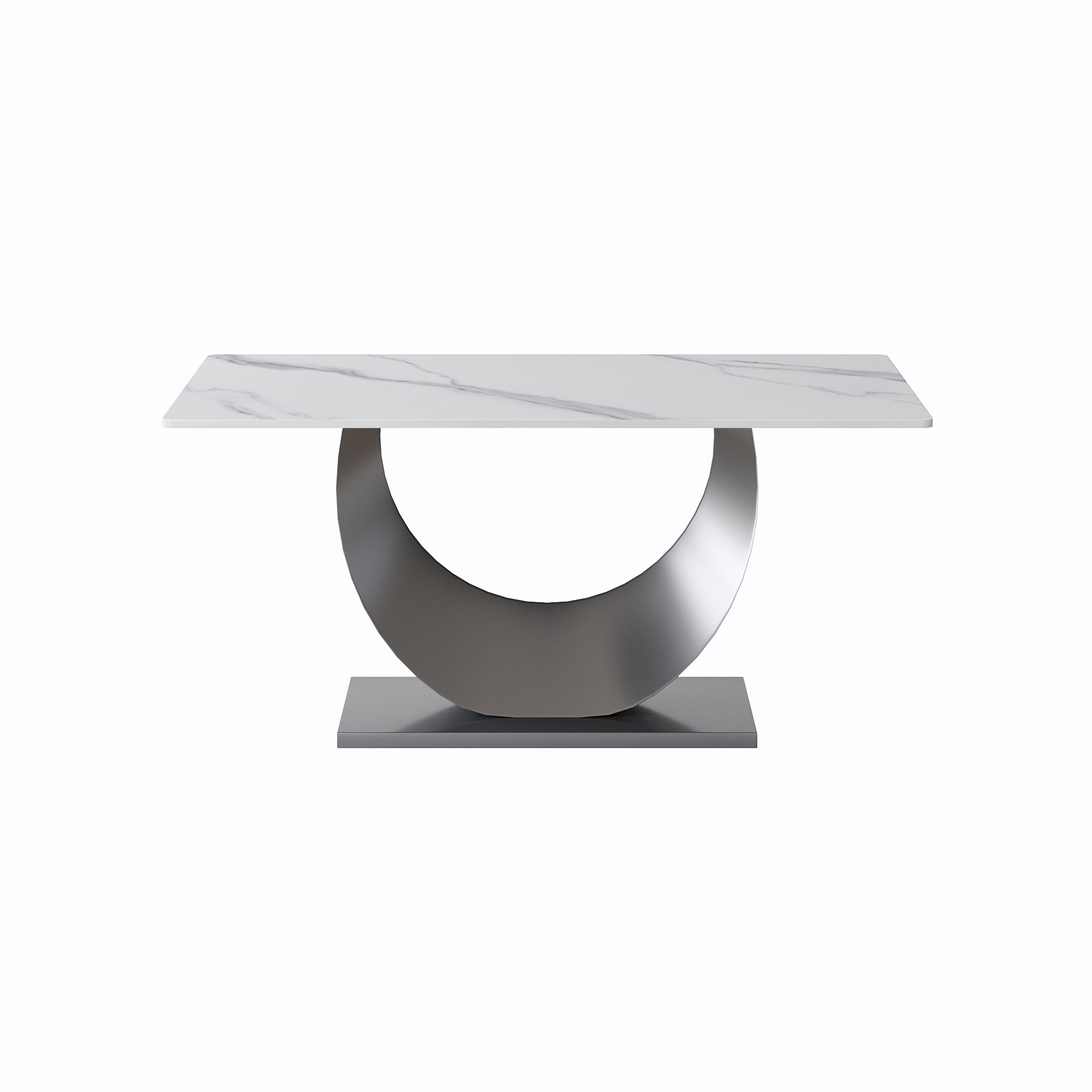 Modern Artificial Stone Dining Table with Crescent-Shaped Metal Legs - Accommodates 6-8 People, White and Gray