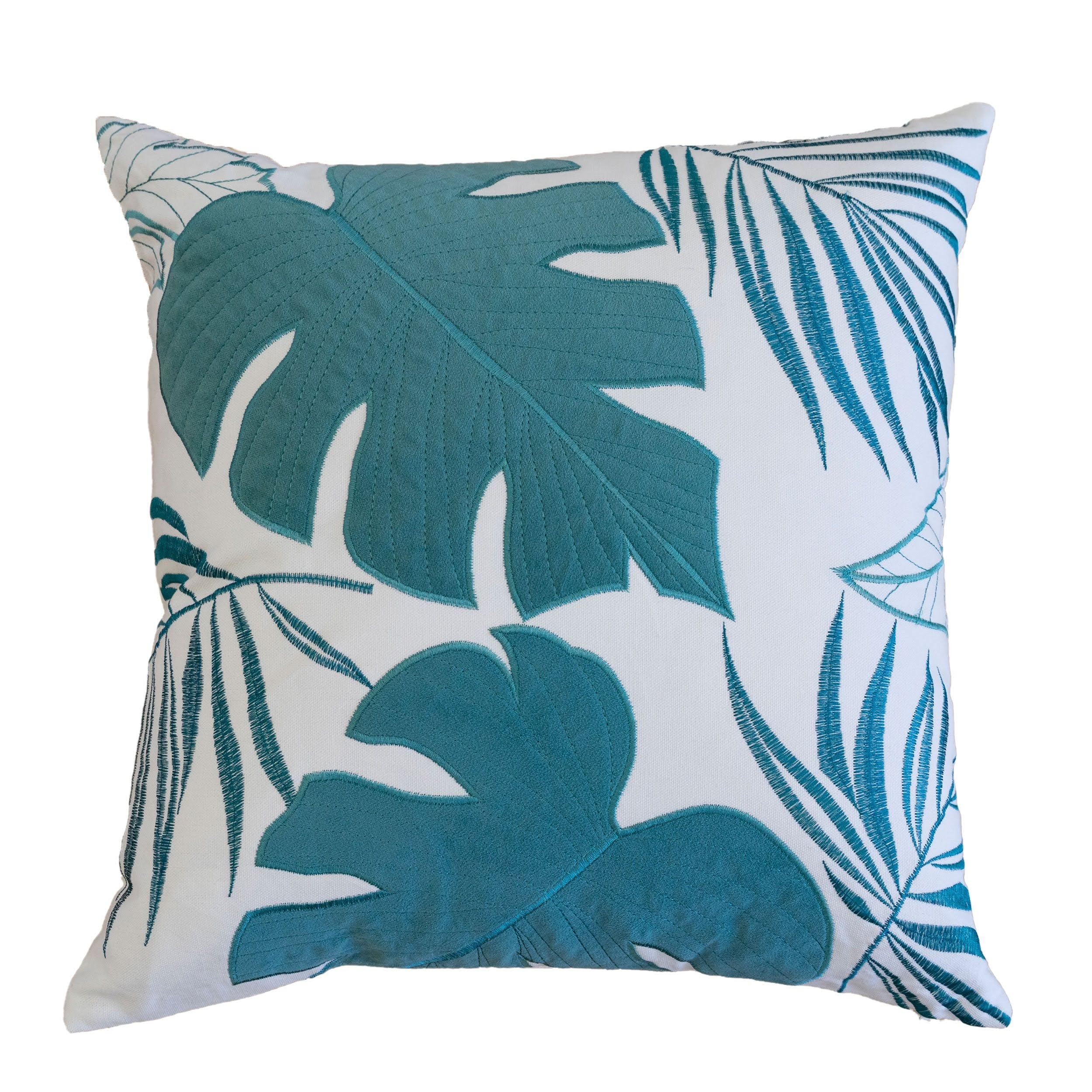 Autumn Vibes Leaf Accent Pillow in Blue with Polyester Velvet Fabric, 20x20 inches