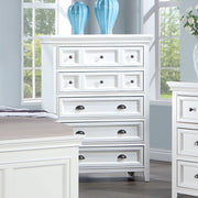 Transitional Style 1pc Chest White Finish 5-Drawers Cup Handle And Round Knobs Felt Line Drawers Ball Bearing Glides