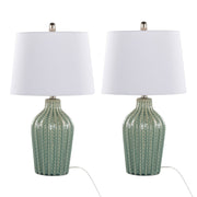 Rockwell 23' Contemporary Ceramic Table Lamp in Sage Crackle Ceramic, Polished Nickel and White Linen Shade from Grandview Gallery by LumiSource - Set of 2