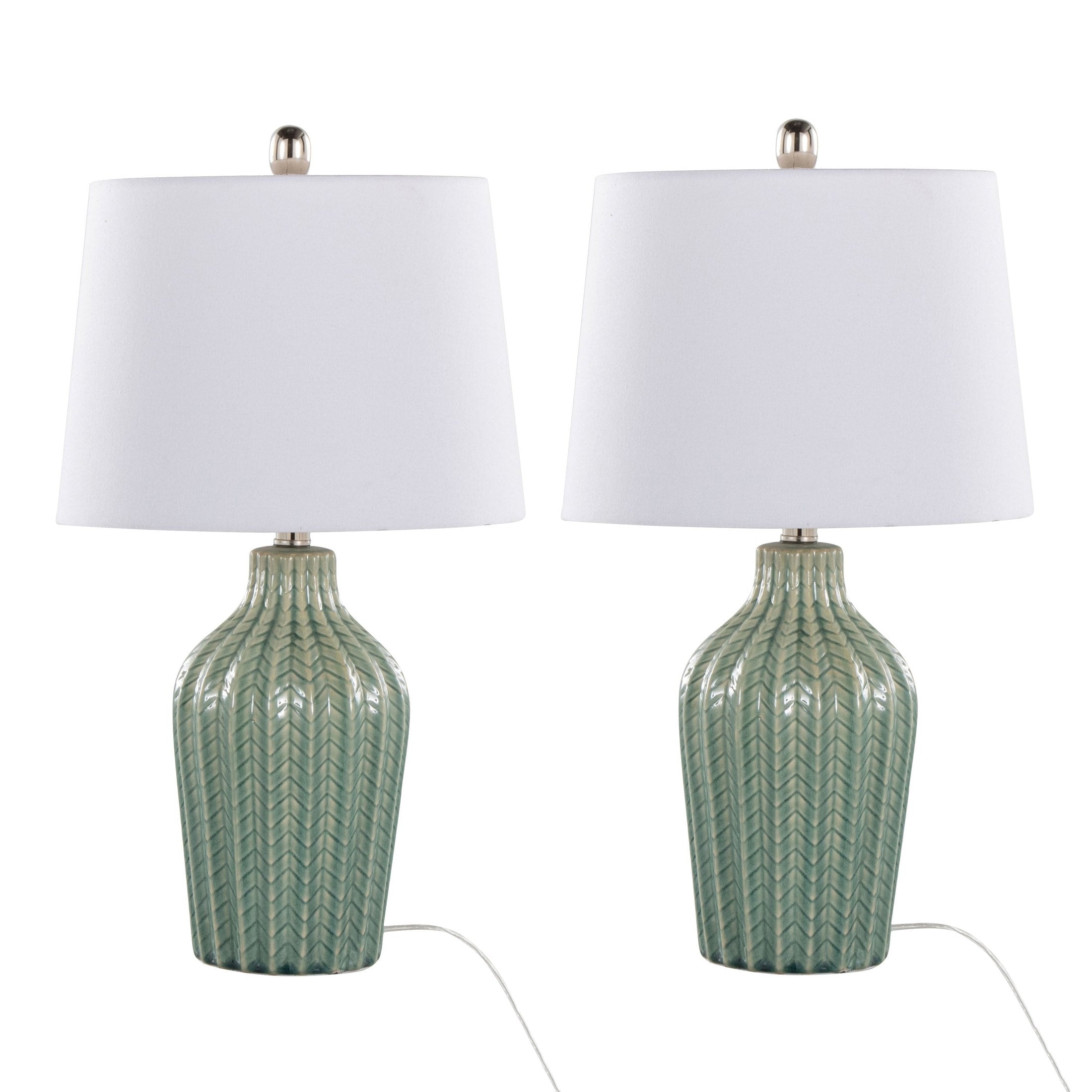 Rockwell 23' Contemporary Ceramic Table Lamp in Sage Crackle Ceramic, Polished Nickel and White Linen Shade from Grandview Gallery by LumiSource - Set of 2