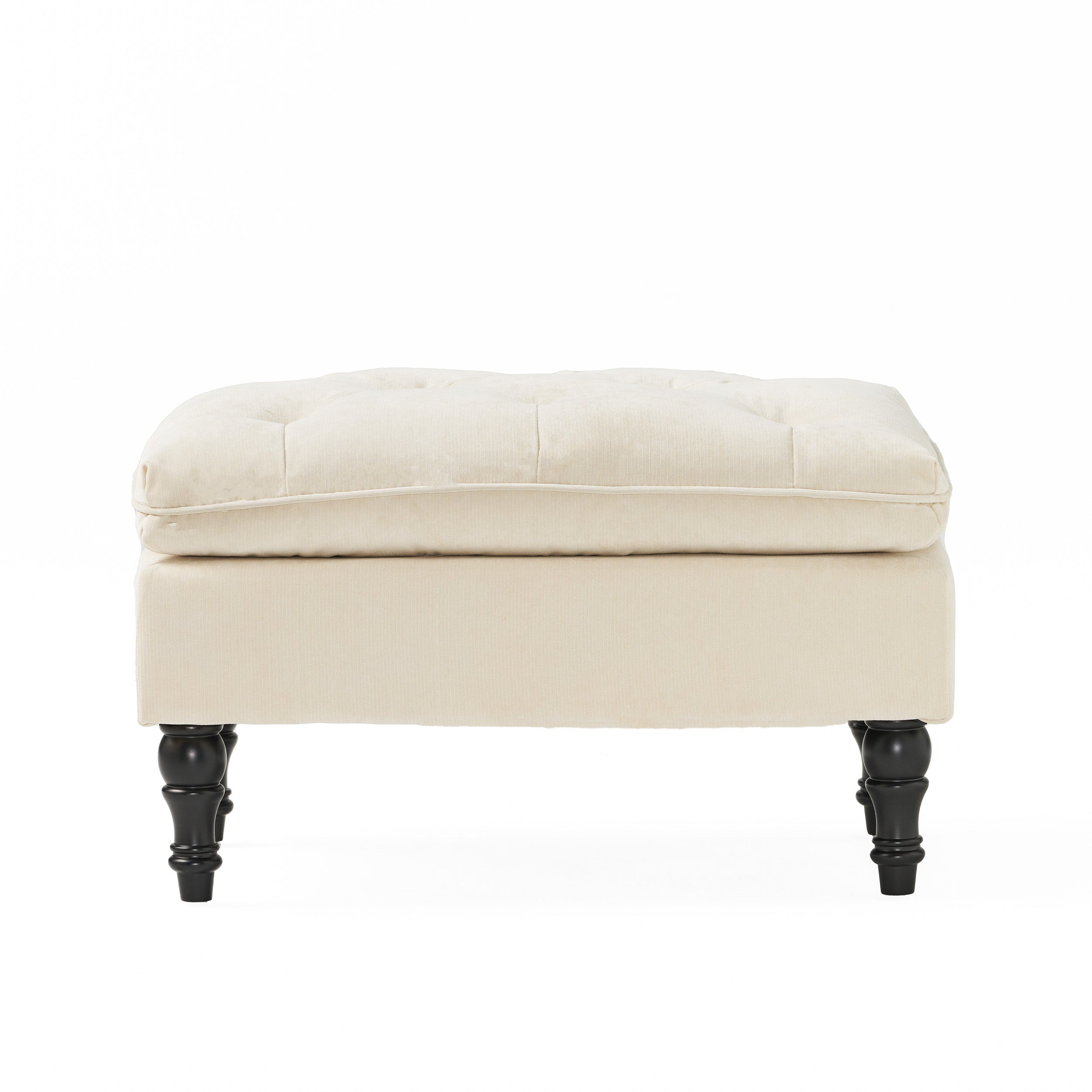 LOFTON Pillow Top Ottoman with Button Tufting in Cream Fabric, 28 Inch