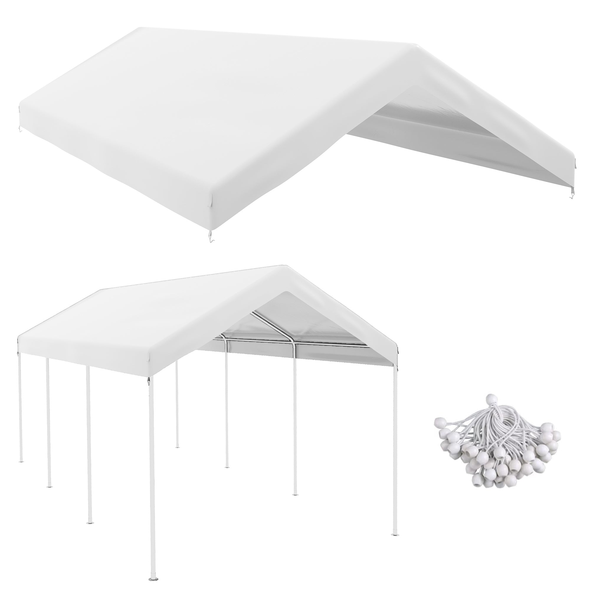 Outsunny 10' x 20' Carport Replacement Top Canopy Cover, Waterproof and UV Protected Garage Car Port Cover with Ball Bungee Cords, White (Only Cover)