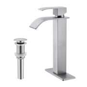 Waterfall Spout Bathroom Sink Single Handle Faucet with Pop-Up Drain (No Overflow)