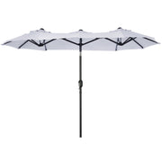 Outsunny Double-sided Patio Umbrella 9.5' Large Outdoor Market Umbrella with Push Button Tilt and Crank, 3 Air Vents and 12 Ribs, for Garden, Deck, Pool, White