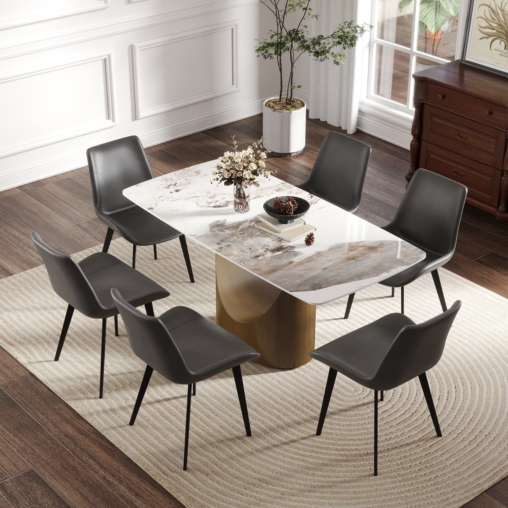 63 'Modern Artificial Stone Curved Pandora White Panel Bronze Iron Metal Legs-Can Accommodate 6-8 People