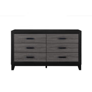 SOLUTO Urban Farmhouse Grey and Black Dresser with Rustic Wood Inlay and Metal Hardware