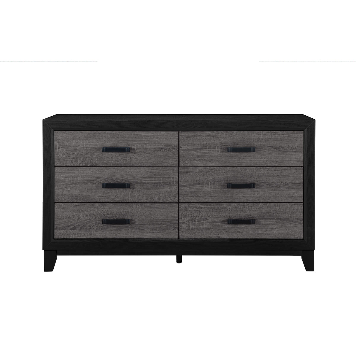 SOLUTO Urban Farmhouse Grey and Black Dresser with Rustic Wood Inlay and Metal Hardware